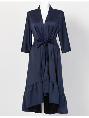 MAKE Dark Blue Asymmetrical Robe with Ruffles