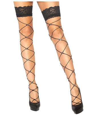 Leg Avenue Jenna black oversized net rhinestone stockings