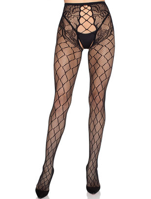 Leg Avenue Seline black net crotchless tights