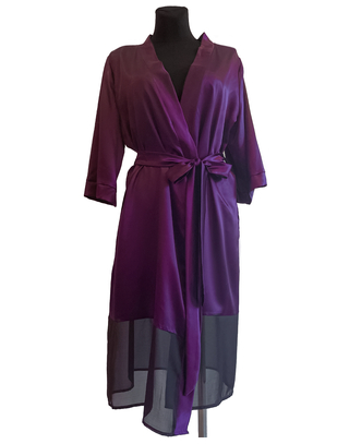 MAKE фиолетовый атласный халат с черным подолом