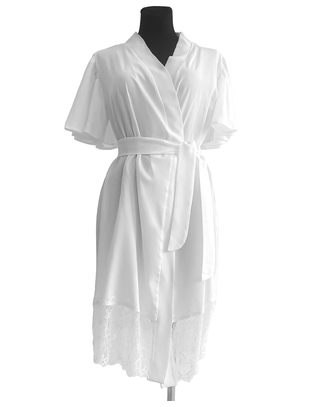 MAKE white tencel robe with lacy hem
