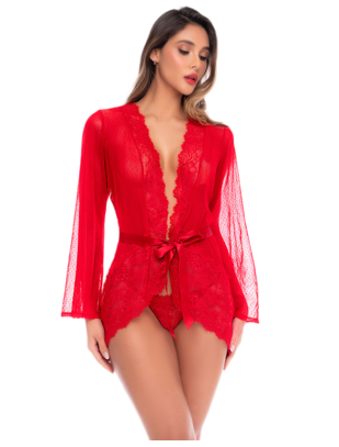 Mapale Luna red sheer mesh peignoir