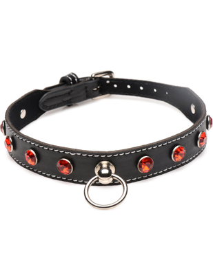 Master Series Strict leatherette choker with red rhinestones