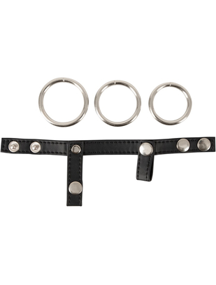 Bad Kitty metal cock rings with faux leather strap