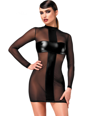 Noir Handmade Kink Royal F369 melna caurspīdīga minikleita