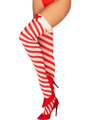 Obsessive Kissmas red and white striped hold-up stockings