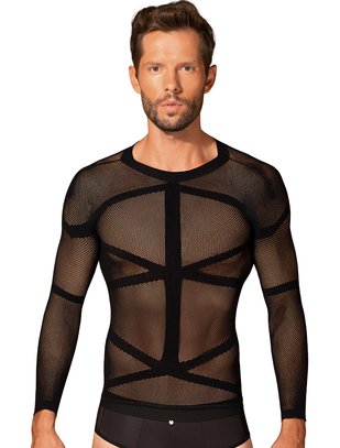 Obsessive black net tight shirt with sleeves