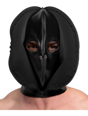 Ouch! black double hood mask with zipper & lacing