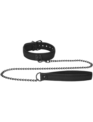 Ouch! black neoprene collar with chain leash