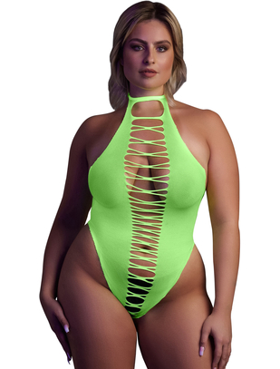 Ouch! Siateczkowe body bez krocza Glow w kolorze neonowej zieleni