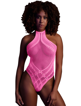 Ouch! Glow neon pink net bodysuit