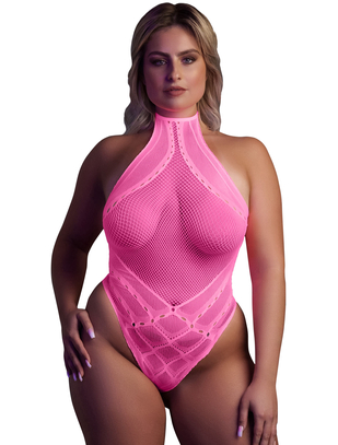 Ouch! Siateczkowe body Glow w kolorze neonowego różu