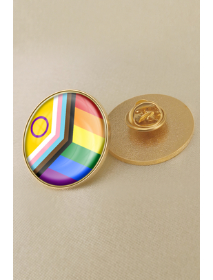 Rainbow Pride LGBT progress flag gloss enamel round lapel pin