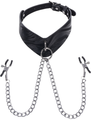 Sportsheets Velvet Noir kakla siksna ar krūšu klipšiem