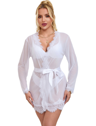 Subblime Valgella valkoinen läpinäkyvä seksikäs aamutakki