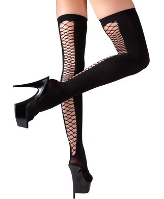 Cottelli Lingerie opaque hold-up stockings with diamond net - S/M