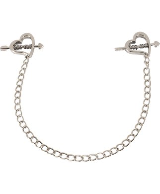 Bad Kitty heart shaped nipple clamps with chain - Silver coloured