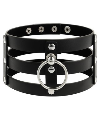 Coquette black leatherette cage choker with ring - Black