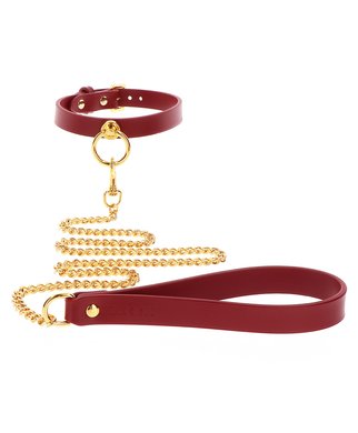 Taboom burgundy faux leather collar with leash - Burgundy