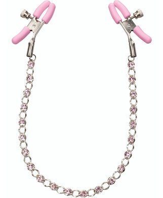 CalExotics Nipple Play Crystal Chain Nipple Clapms - Pink