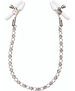 CalExotics Nipple Play Crystal Chain Nipple Clapms - White/transparent