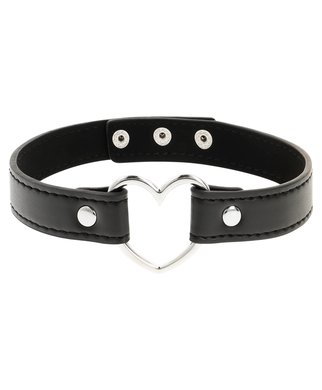 Coquette black leatherette heart choker - Black