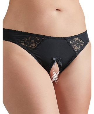 Cottelli Lingerie mustad avatud jalgevahega aluspüksid - XXXXL