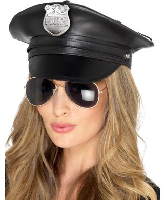 Fever black leatherette police hat - Black