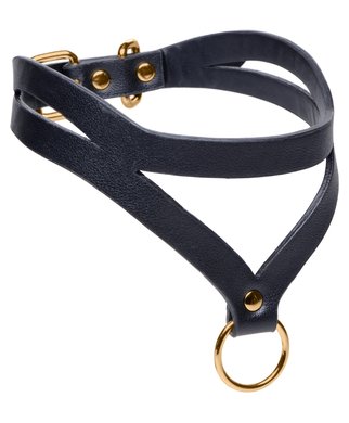 Master Series Bondage Beddie Leatherette Collar With O-Ring - Black