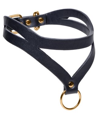 Master Series Bondage Beddie Leatherette apykaklė su O-Ring žiedu - Juoda