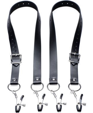 Master Series Labia Spreader Straps With Clamps - Black