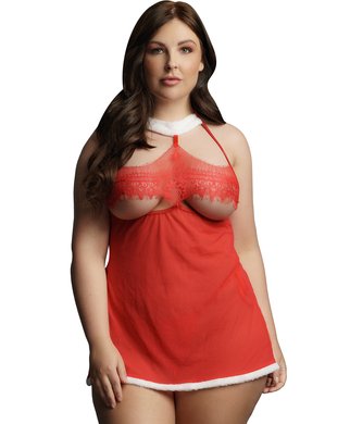 Le Désir Merry red sheer mesh open babydoll - XL/XXL