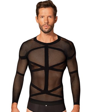 Obsessive black net tight shirt with sleeves - S-L