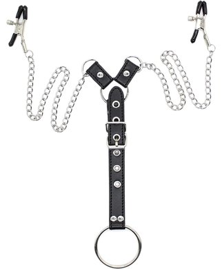 Temptation Unboxed chained nipple clamps with cock ring - Silver-coloured