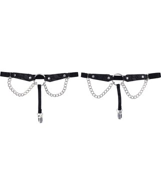 Sportsheets S&M Lace Pattern Garters With Chains - Black